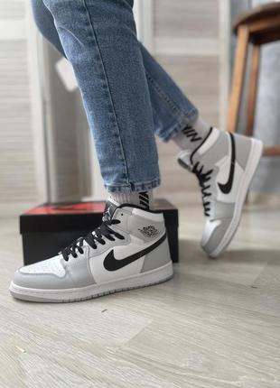 Кроссовки серые nike air jordan 1 (кожа)9 фото