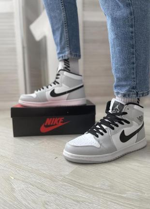 Кроссовки серые nike air jordan 1 (кожа)8 фото