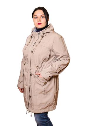 Женская куртка из коттоновой ткани, без подкладки, больших размеров бежевая.2 фото