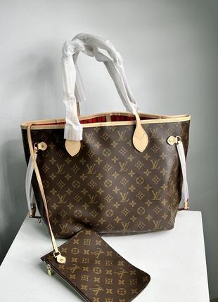 Шкіряна коричнева сумка louis vuitton neverfull mm monogram