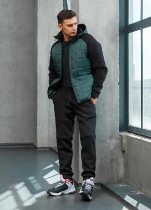 Чоловічий осінь весна тренд 2023 зелений темно-зелений комплект (куртка+штани) відмінної якості5 фото