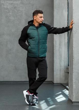 Чоловічий осінь весна тренд 2023 зелений темно-зелений комплект (куртка+штани) відмінної якості10 фото