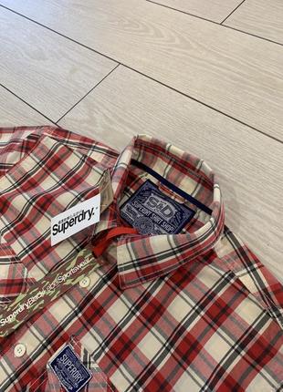 Новая мужская рубашка с коротким рукавом тенниска в клетку от superdry на весну, лето (2хл)4 фото