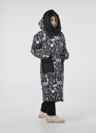 Женское зимнее двусторонее пальто -одеяло с капюшоном 50р7 фото