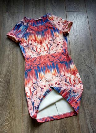 Красное коралловое розовое синее в принт стрейч платье облягающее zara6 фото