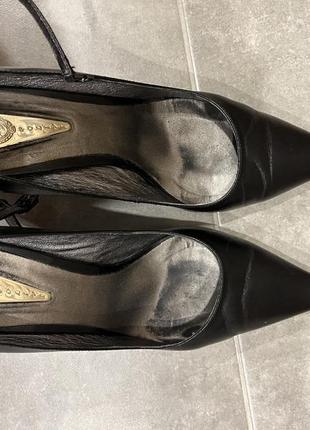 Черные кожаные винтажные лодочки, kitten heel, каблук3 фото