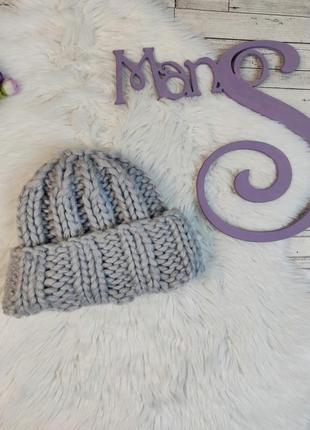 Женская зимняя шапка серая вязаная теплая размер 56 см s-м