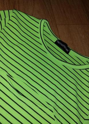 💚водолазка xs/s от plt с вырезом декольте укороченный кроп топ гольф в полоску с вырезом  реглан блуза топ2 фото