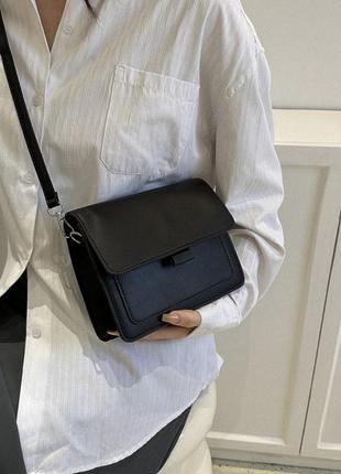 Женская классическая сумочка через плечо кросс-боди на широком ремешке 10165 черная6 фото