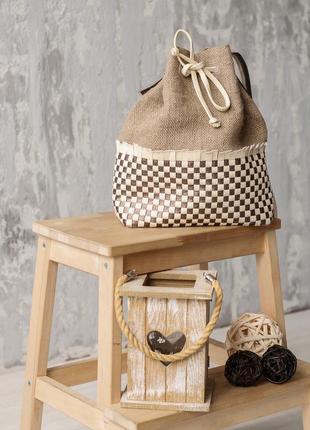 Эко-сумка из джутовой ткани с плетением ручной работы_fisenko brand