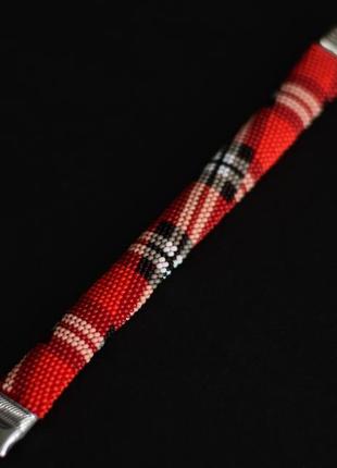 Браслет жгут из бисеру шотландка, украшение с принтом шотландская клетка, браслет в стиле burberry2 фото