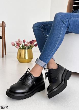 Туфли на платформе черные женские туфли на шнурках лоферы на платформе