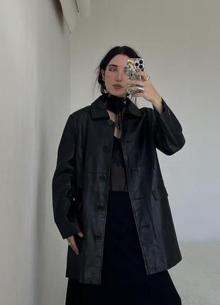 Чорний вінтажний шкіряний піджак курточка8 фото