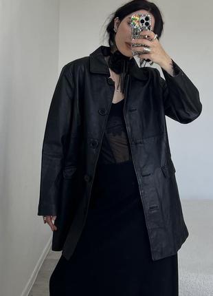 Чорний вінтажний шкіряний піджак курточка6 фото