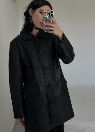 Чорний вінтажний шкіряний піджак курточка4 фото