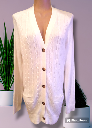 Женская кофта кардиган натуральный шерсть хлопок реглан белого цвета длинный, новейший, актуальный тренд базовая