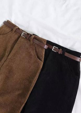 Трендовые вельветовые брюки с высокой посадкой с поясом прямого свободного кроя4 фото