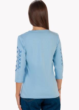 Вышиванка женская, вышитая трикотажная рубашка для женщин, голубая вышиванка3 фото