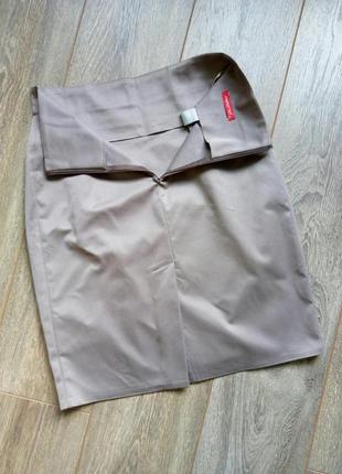 Бежевая мокко капучино юбка миди со складками высокая талия7 фото