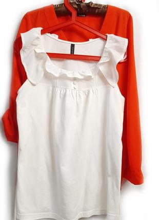 Біла блуза з шовковою оборкою р 38-401 фото