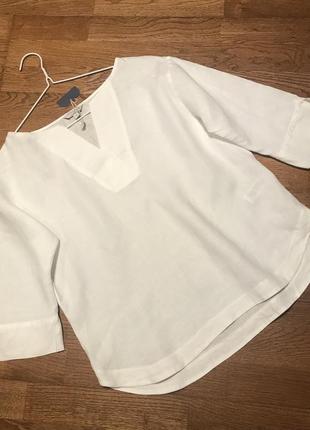 Льняная белая блузка / рубашка р. s (8-10)1 фото