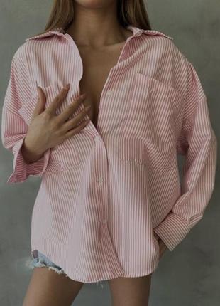 Рубашка оверсайз в полоску полосочку лляна лёгкая