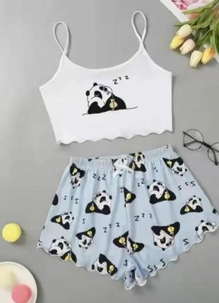 🐼 "мила панда" жіноча піжама комплект топ з шортиками