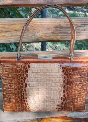 Дамская сумка из натуральной кожи крокодила, ручной работы. винтаж.1 фото