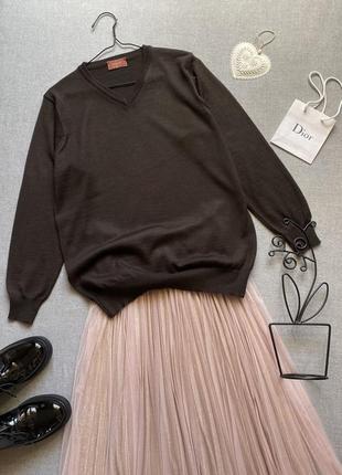 Коричневый пуловер marks&spencer мериносовая шерсть v-образный вырез унисекс кофта джемпер italian