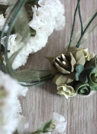 Зеленый кулон ручной работы с цветами из полимерной глины "лесной аромат"2 фото