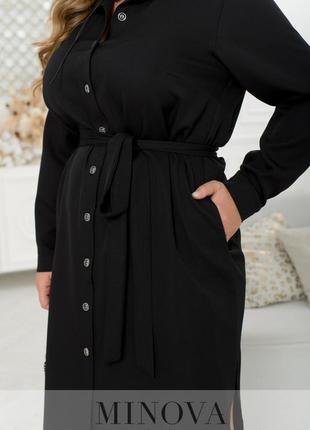 Модное платье-рубашка черного цвета с поясом, больших размеров от 46 до 683 фото
