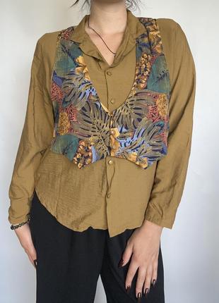 Винтажная блуза рубашка diva жилетка принт