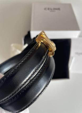 Женский черный кожаный ремень пояс triomphe belt сeline с бляхой логотипом селин 2 см ширина2 фото