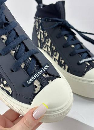 Женские синие текстильные кеды в стиле диор walk'n'dior с принтом сhristian dior oblique