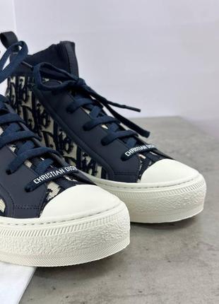 Женские синие текстильные кеды в стиле диор walk'n'dior с принтом сhristian dior oblique