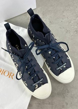 Женские синие текстильные кеды в стиле диор walk'n'dior с принтом сhristian dior oblique