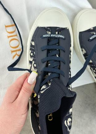 Женские синие текстильные кеды в стиле диор walk'n'dior с принтом сhristian dior oblique