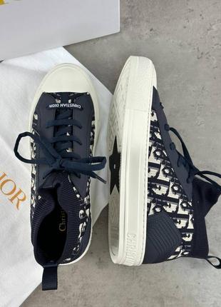 Женские синие текстильные кеды в стиле диор walk'n'dior с принтом сhristian dior oblique