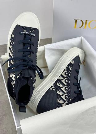 Женские синие текстильные кеды в стиле диор walk'n'dior с принтом сhristian dior oblique