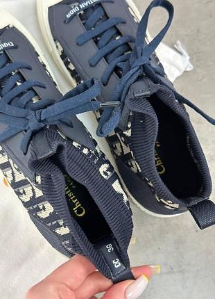 Женские синие текстильные кеды в стиле диор walk'n'dior с принтом сhristian dior oblique