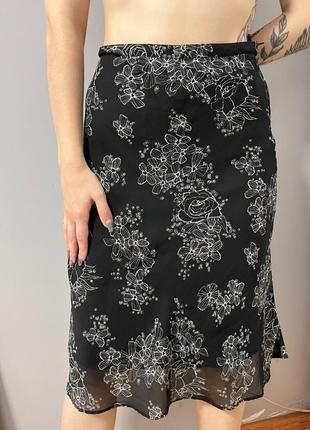 Юбка миди юбка цветочный принт, легкая юбка, юбка м, юбка h&m