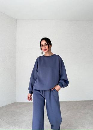 Женский теплый спортивный костюм свободного кроя oversize (свитшот + брюки джогеры)9 фото