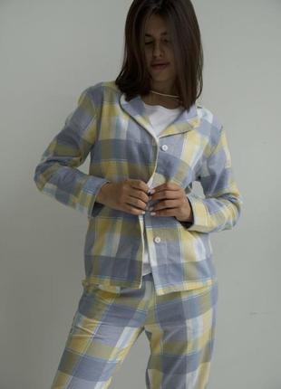 Тепла піжама фланелева сорочка та штани/байкова піжама в клітку5 фото