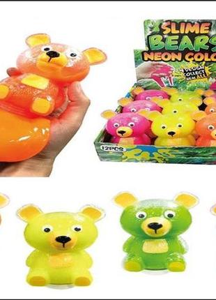 Слайм ведмедик slime bears neon color лизун іграшковий слайм дитячі лізуни неоновий слайм у баночці