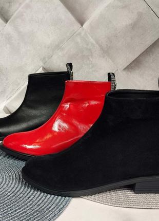 Кожаные красные лаковые ботинки на удобном небольшом каблучке 36 р-р2 фото