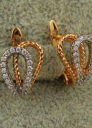 Сережки xuping jewelry дві петельки з родієм 1,4 см золотисті2 фото