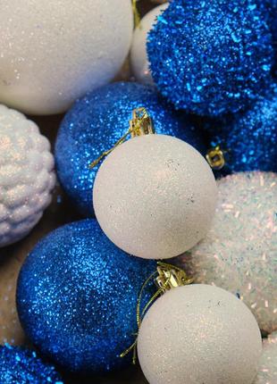 Набір новорічних куль "блиск" 36 шт. d-10,8,6 см. кулі новорічні пластикові на ялинку синій3 фото