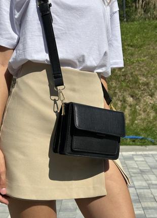Женская классическая сумочка кросс-боди черная5 фото