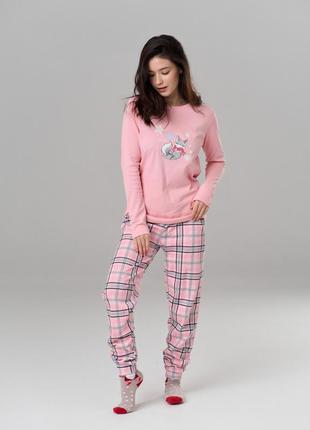 Комплект женский домашний зимний розовый, женская зимняя пижама