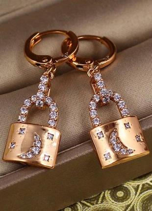 Серьги xuping jewelry подвески замочек с месяцем 3,5 см золотистые
